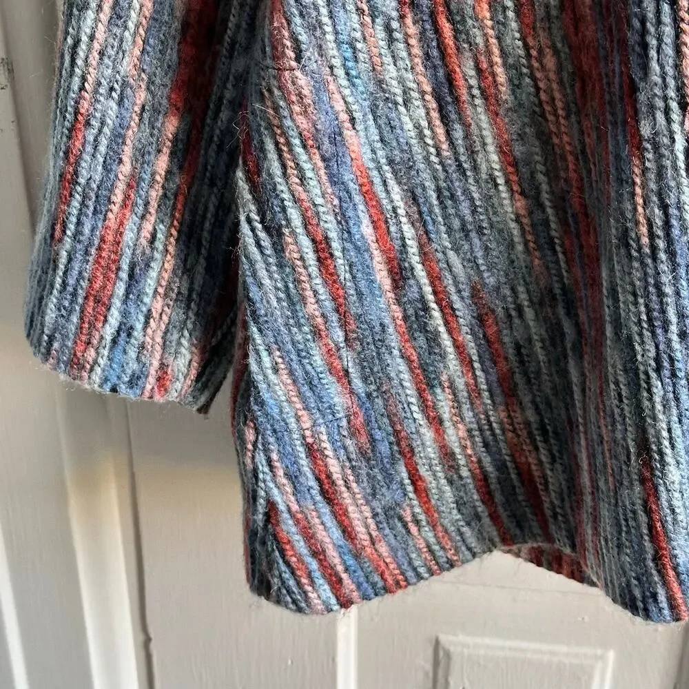 Coldwater Creek Textured Knit Jacket Cardigan Petite Large Blue Red Button Front